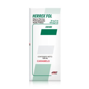 Herrex Fol Jarabe Hierro Férrico Polimaltosado + Ácido Fólico Sabor Caramelo 120 mL