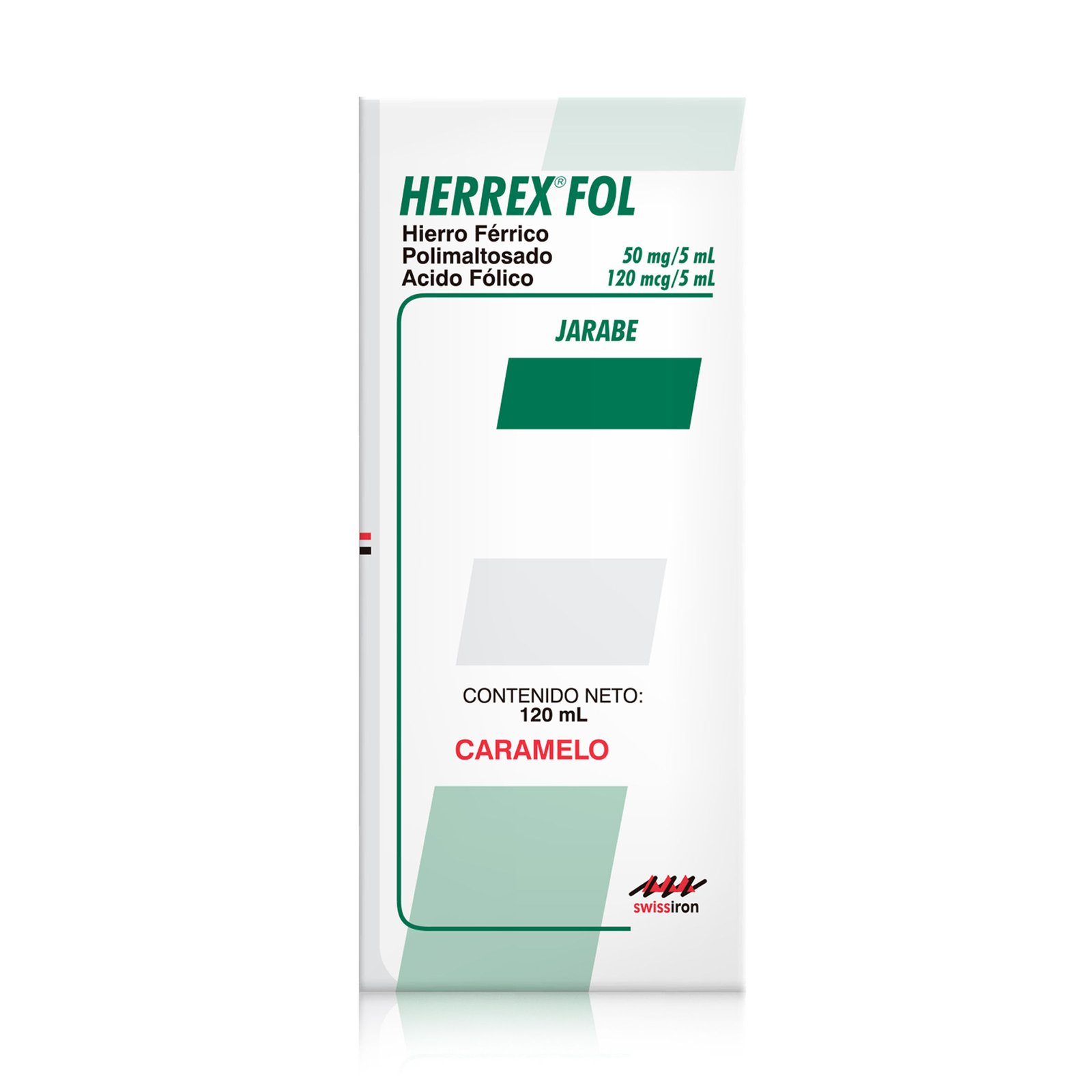 Herrex Fol Jarabe Hierro Férrico Polimaltosado + Ácido Fólico Sabor Caramelo 120 mL