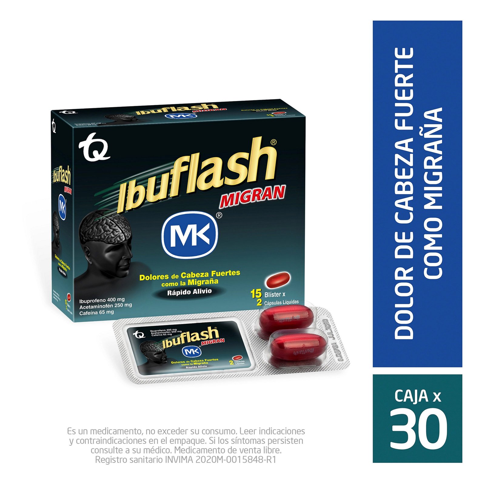 Ibuflash Migran 400 mg / 100 mg Caja x 30 Cápsulas Blandas