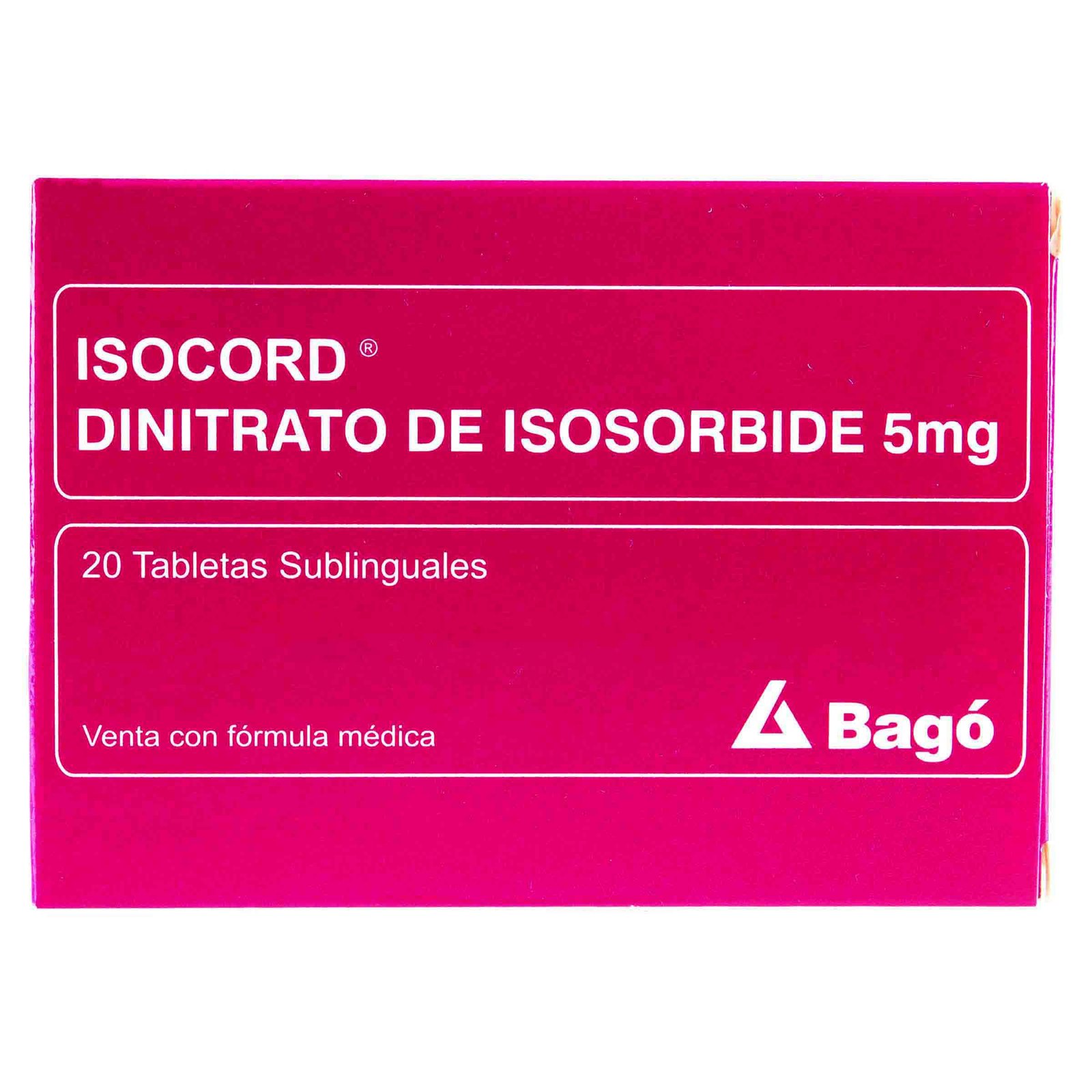 Isocord Dinitrato de Isosorbide 5 mg 20 Tabletas Sublinguales