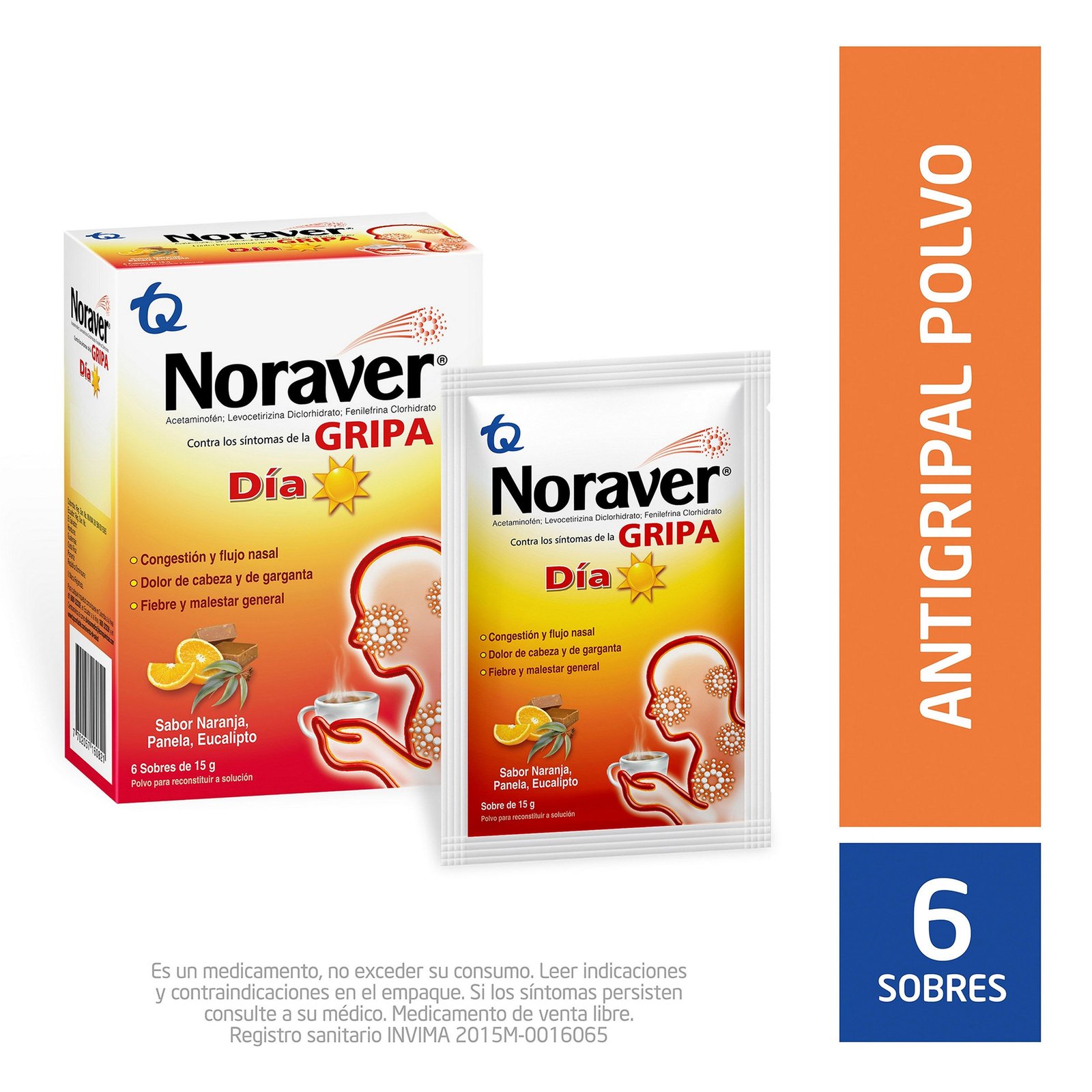 Noraver Gripa Día Bebida 15 g Caja x 6 Sobres
