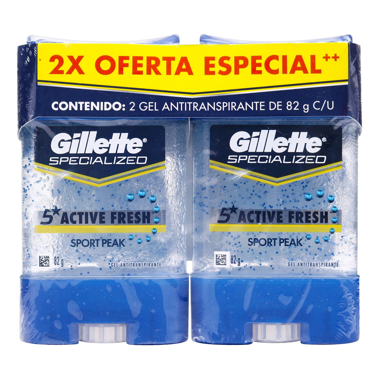 Desodorante Gillette Specialized Active Fresh Sport Peak Gel Pack x2 82 g c/u