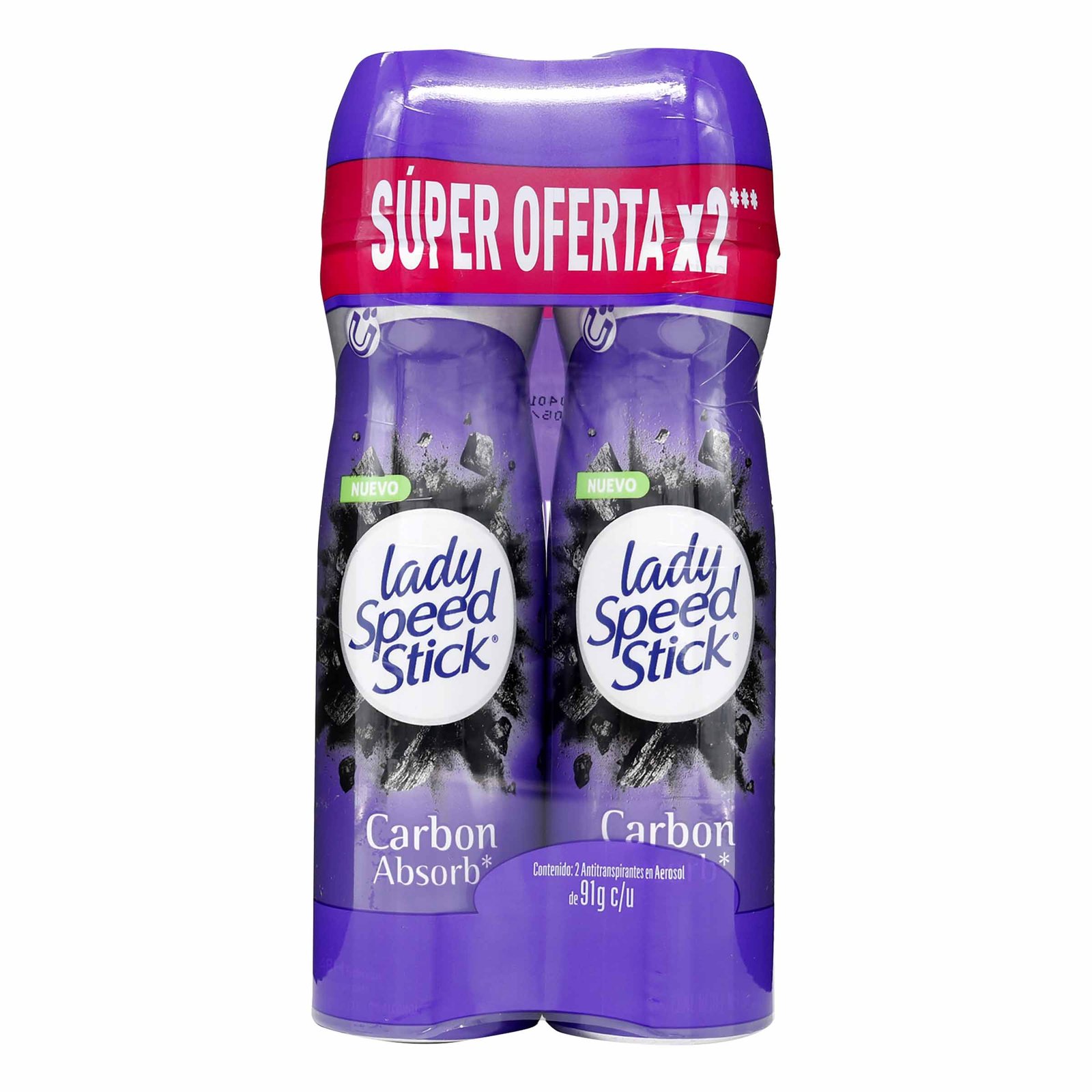 Desodorante Lady Speed Stick Carbon Absorb Spray Pack x2 91 g c/u