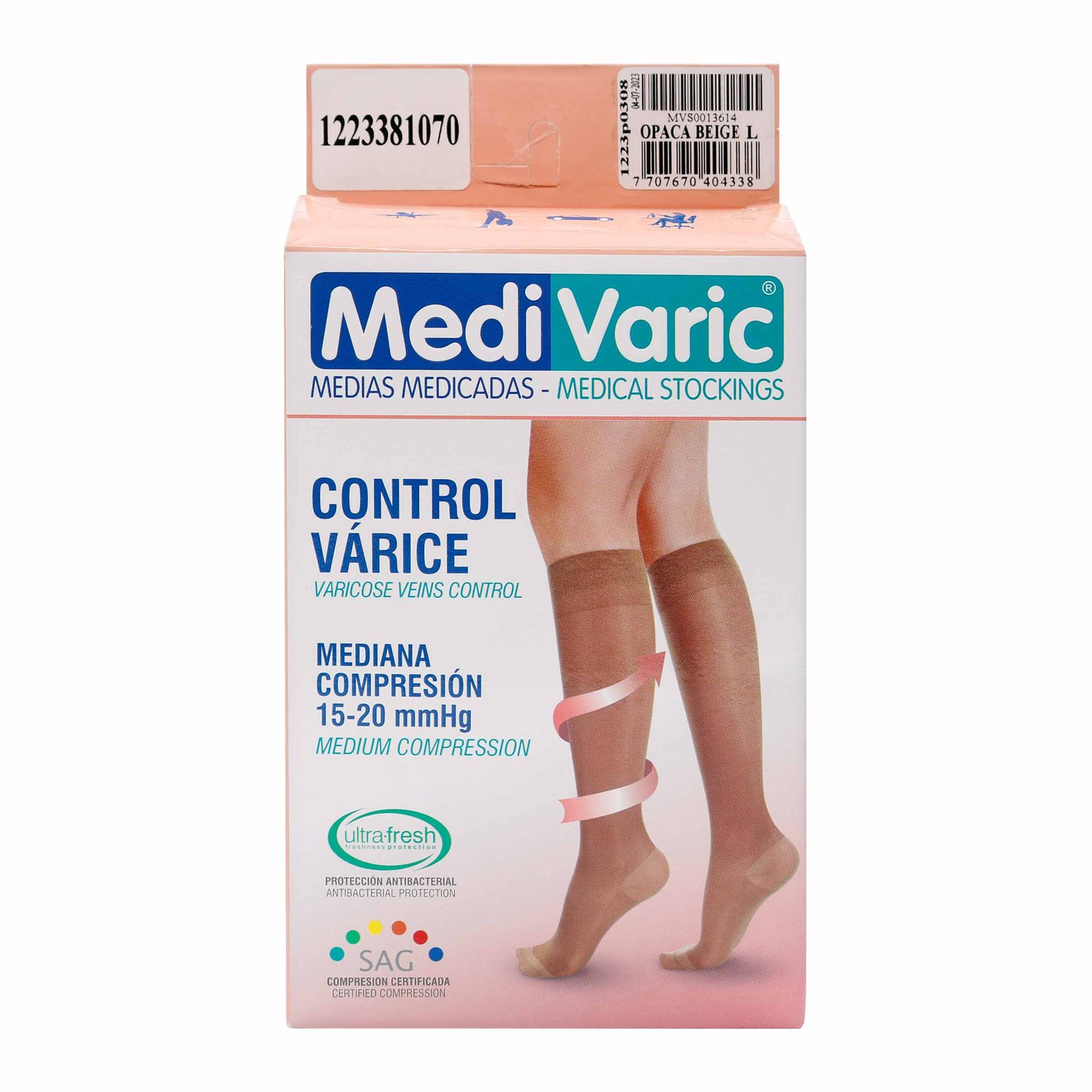 Media Medicada MediVaric Rodilla Opaca Beige Talla L Compresión 15-20 mmHg