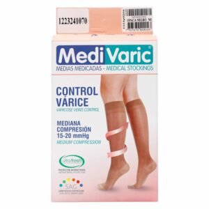 Media Medicada MediVaric Rodilla Opaca Negra Talla M Compresión 15-20 mmHg