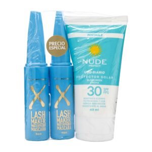 Pack Max Factor Lash Maker Waterproof Black x2 + Protector Solar Nude Protect SPF 30 40 ml
