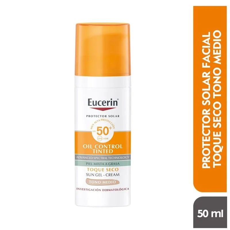 Protector Solar Facial Eucerin Oil Control Tinted FPS 50+ Tono Medio 50 ml