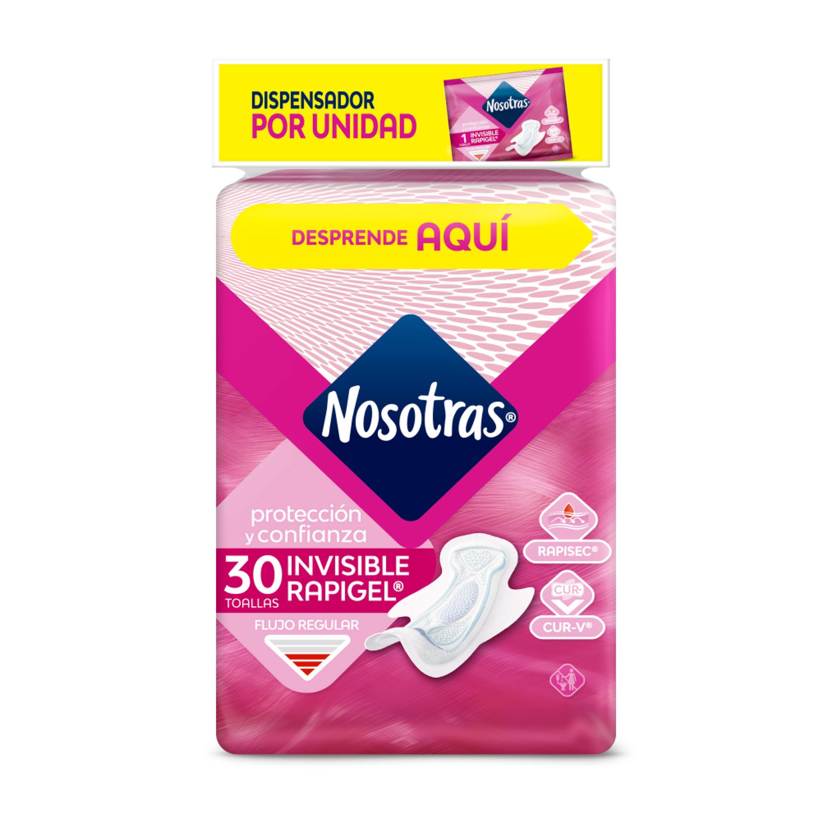 Toallas Higiénicas Nosotras Invisible Rapigel Flujo Regular 30 Unidades