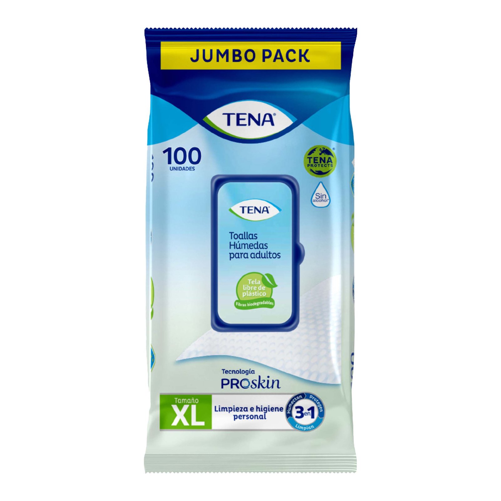 Toallas Húmedas TENA 3 en 1 XL Jumbo Pack 100 Unidades Eco